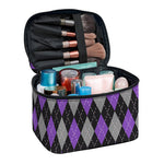 Black Grey And Purple Argyle Print Travel Makeup Bag