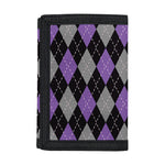 Black Grey And Purple Argyle Print Trifold Wallet
