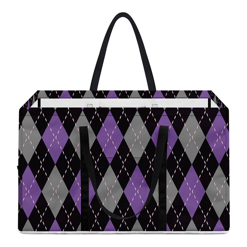 Black Grey And Purple Argyle Print Utility Tote Bag