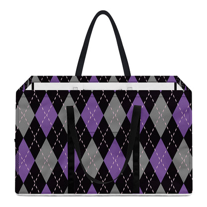 Black Grey And Purple Argyle Print Utility Tote Bag