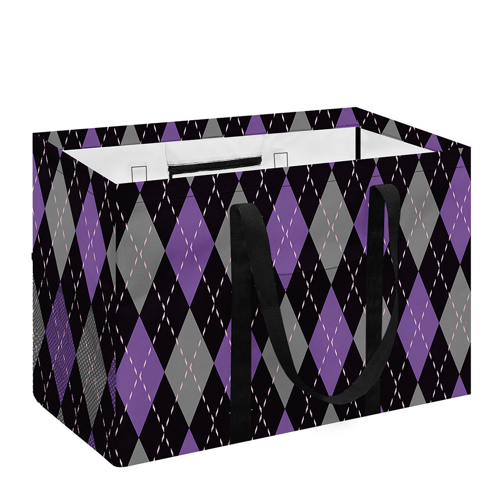 Black Grey And Purple Argyle Print Utility Tote Bag