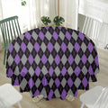 Black Grey And Purple Argyle Print Waterproof Round Tablecloth