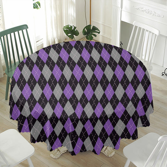 Black Grey And Purple Argyle Print Waterproof Round Tablecloth