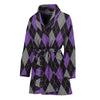 Black Grey And Purple Argyle Print Women's Bathrobe