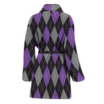 Black Grey And Purple Argyle Print Women's Bathrobe