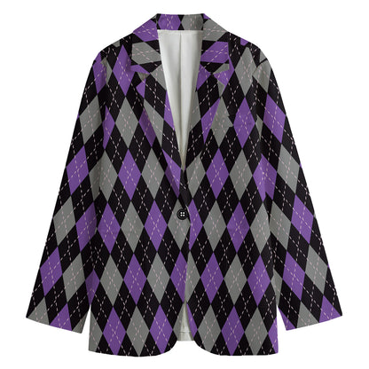 Black Grey And Purple Argyle Print Women's Blazer