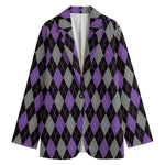Black Grey And Purple Argyle Print Women's Blazer