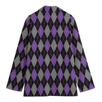 Black Grey And Purple Argyle Print Women's Blazer
