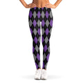 Black Grey And Purple Argyle Print Women's Leggings