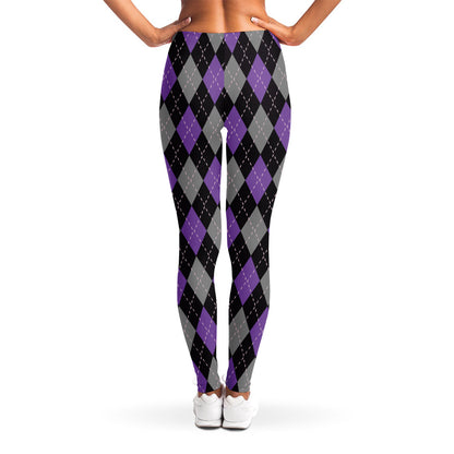 Black Grey And Purple Argyle Print Women's Leggings