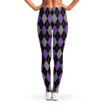 Black Grey And Purple Argyle Print Women's Leggings