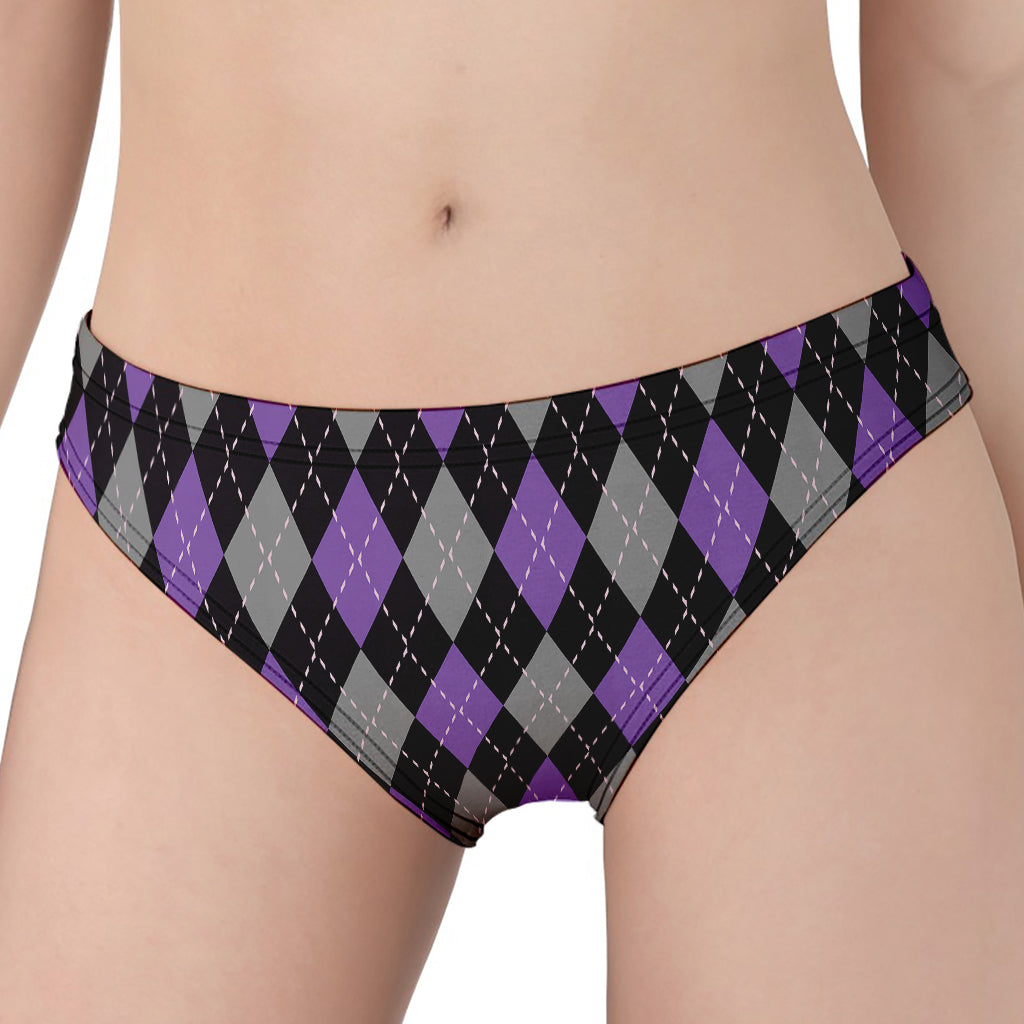 Black Grey And Purple Argyle Print Women's Panties