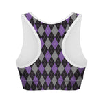 Black Grey And Purple Argyle Print Women's Sports Bra