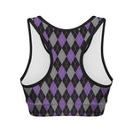 Black Grey And Purple Argyle Print Women's Sports Bra