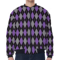 Black Grey And Purple Argyle Print Zip Sleeve Bomber Jacket