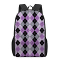 Black Grey And Violet Argyle Print 17 Inch Backpack
