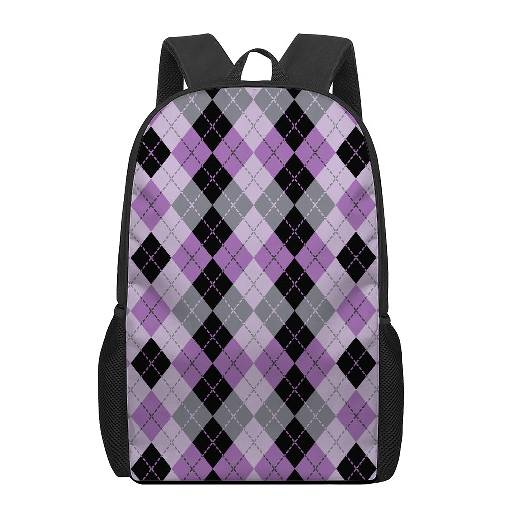 Black Grey And Violet Argyle Print 17 Inch Backpack