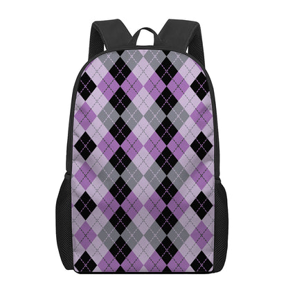 Black Grey And Violet Argyle Print 17 Inch Backpack