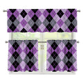 Black Grey And Violet Argyle Print 3 Piece Kitchen Curtains