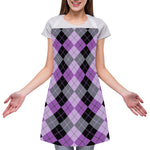 Black Grey And Violet Argyle Print Adjustable Apron