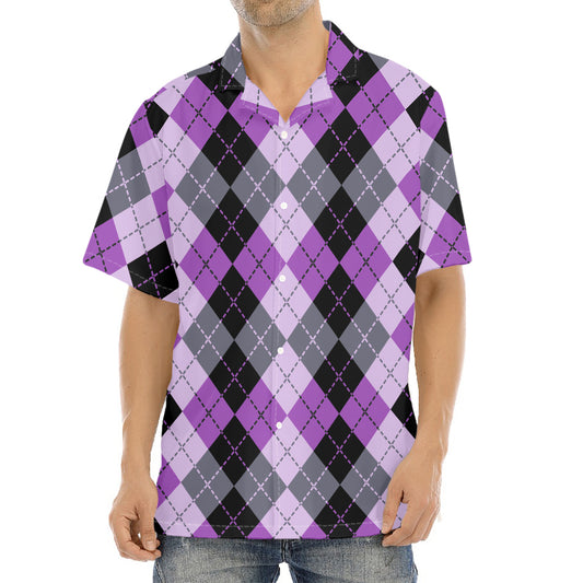 Black Grey And Violet Argyle Print Aloha Shirt