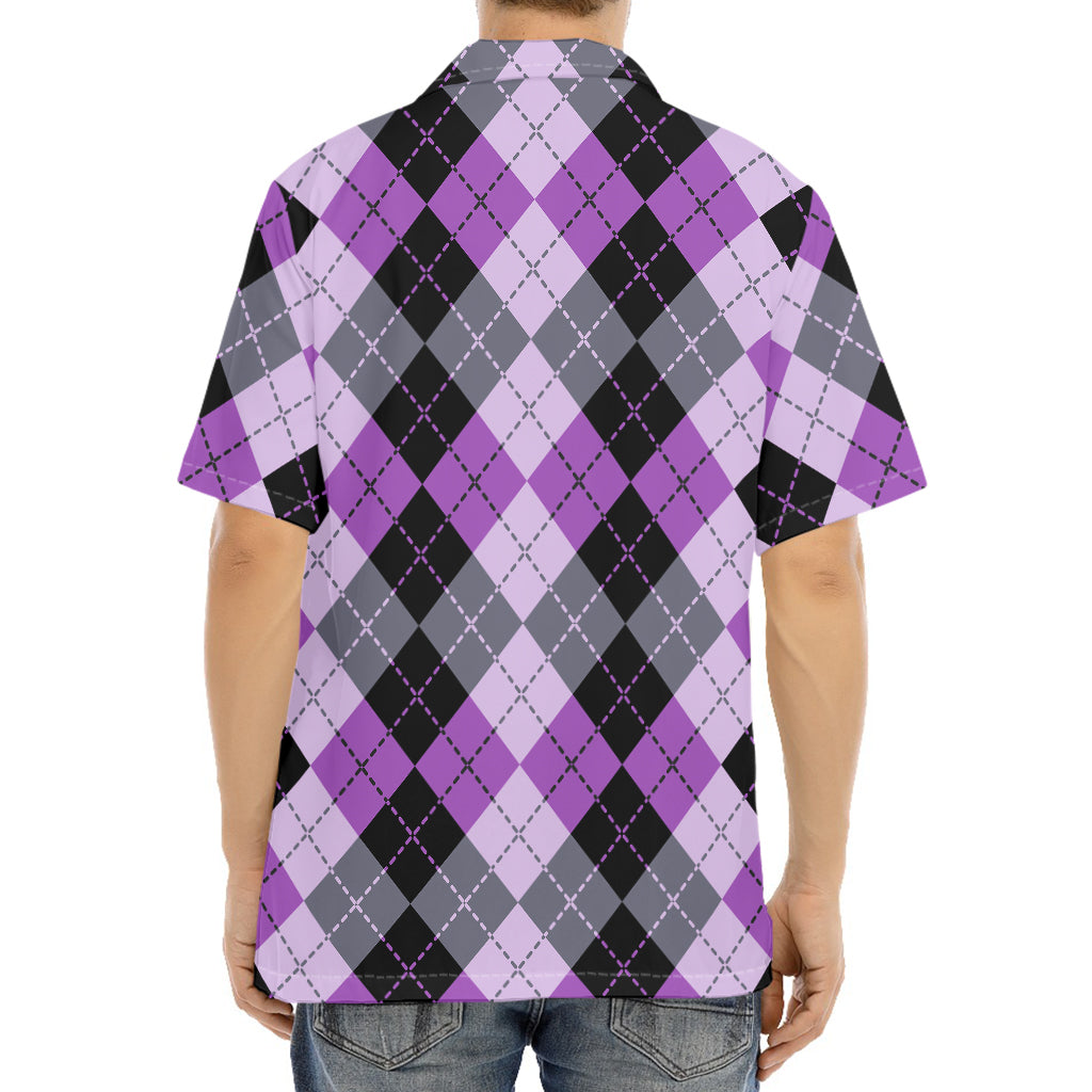 Black Grey And Violet Argyle Print Aloha Shirt