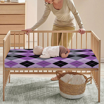 Black Grey And Violet Argyle Print Baby Crib Sheet