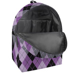 Black Grey And Violet Argyle Print Backpack
