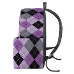Black Grey And Violet Argyle Print Backpack