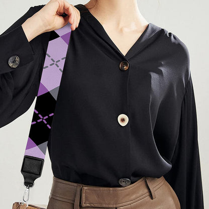 Black Grey And Violet Argyle Print Bag Strap