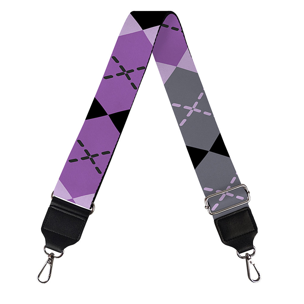 Black Grey And Violet Argyle Print Bag Strap