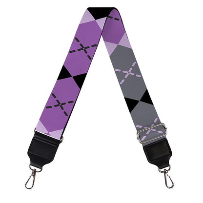 Black Grey And Violet Argyle Print Bag Strap