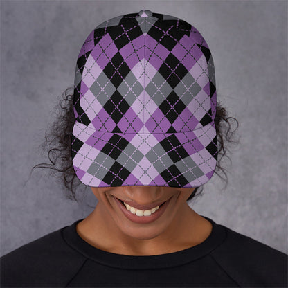 Black Grey And Violet Argyle Print Baseball Cap