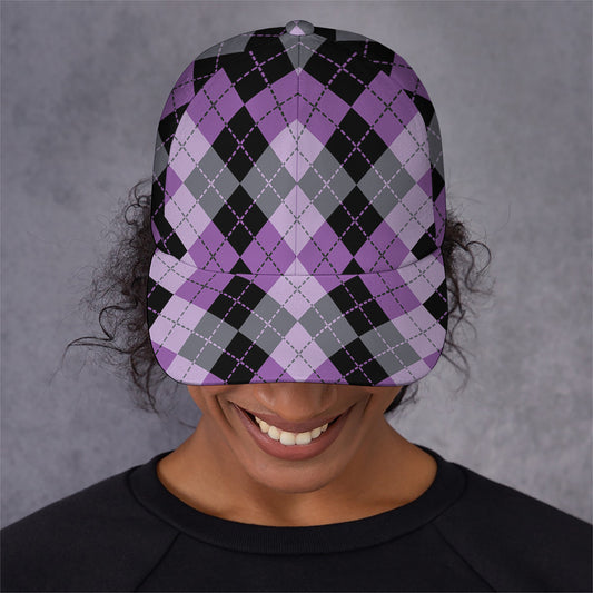 Black Grey And Violet Argyle Print Baseball Cap
