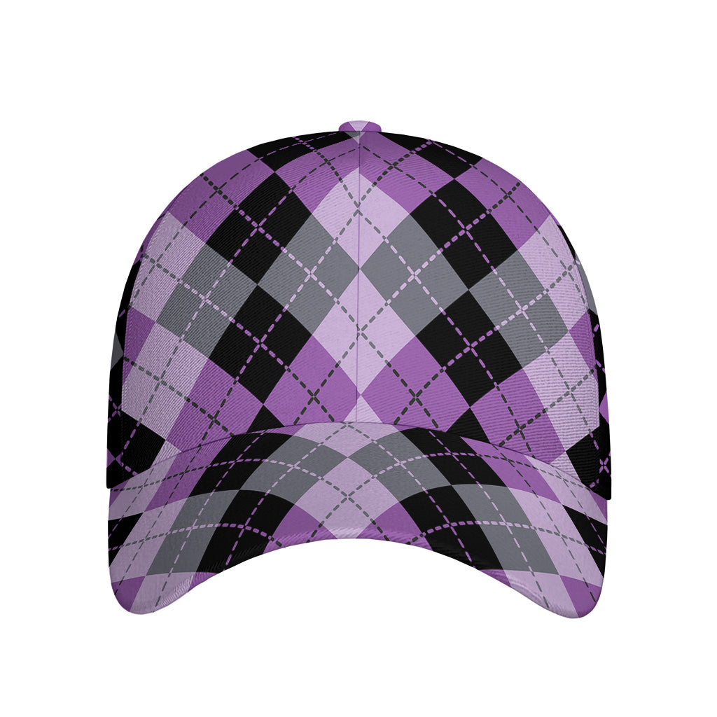 Black Grey And Violet Argyle Print Baseball Cap