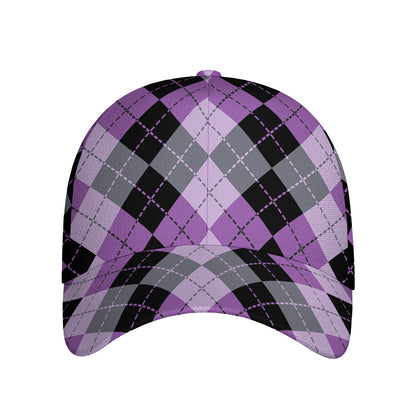 Black Grey And Violet Argyle Print Baseball Cap