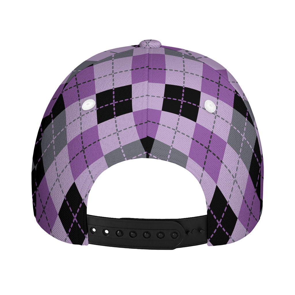 Black Grey And Violet Argyle Print Baseball Cap