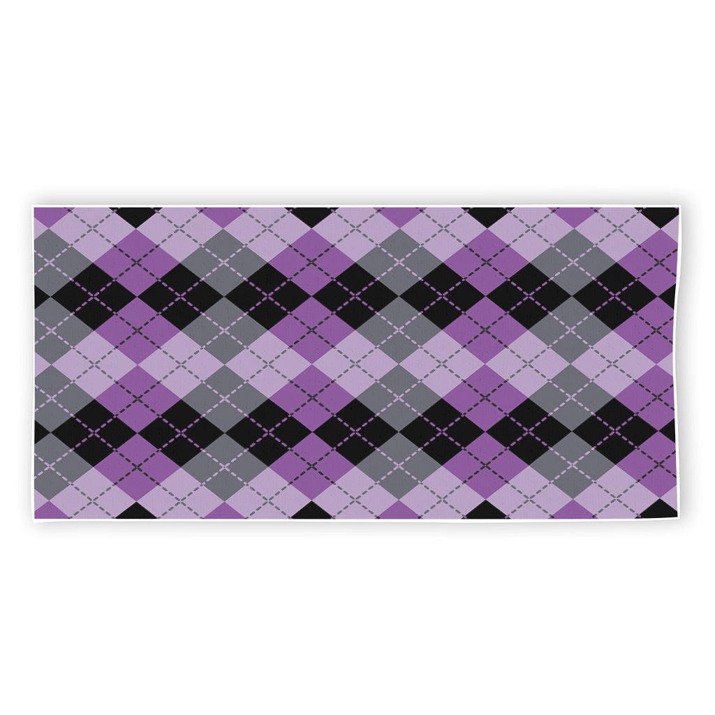 Black Grey And Violet Argyle Print Beach Towel
