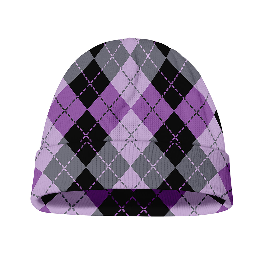 Black Grey And Violet Argyle Print Beanie