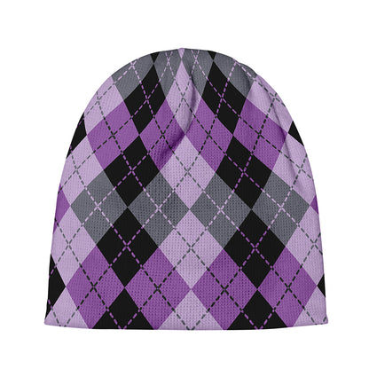 Black Grey And Violet Argyle Print Beanie