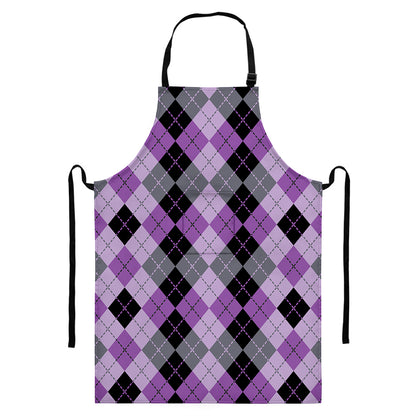 Black Grey And Violet Argyle Print Bib Apron With Pocket