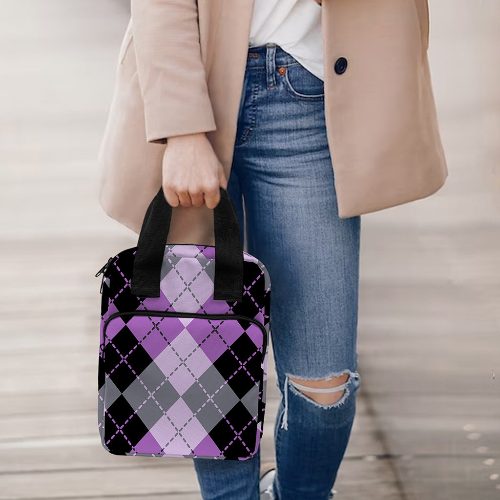 Black Grey And Violet Argyle Print Bible Tote Bag