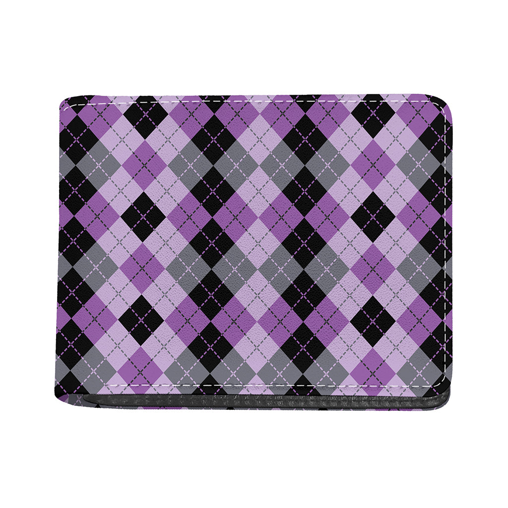 Black Grey And Violet Argyle Print Bifold Wallet