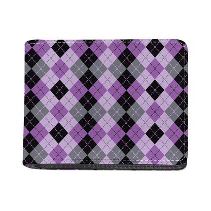 Black Grey And Violet Argyle Print Bifold Wallet