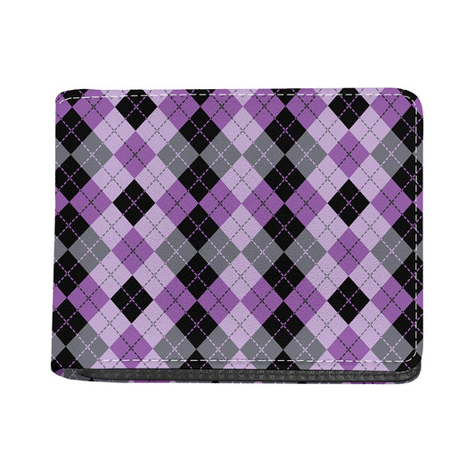 Black Grey And Violet Argyle Print Bifold Wallet
