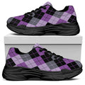 Black Grey And Violet Argyle Print Black Chunky Shoes