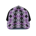 Black Grey And Violet Argyle Print Black Mesh Trucker Hat