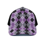 Black Grey And Violet Argyle Print Black Mesh Trucker Cap
