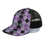 Black Grey And Violet Argyle Print Black Mesh Trucker Cap