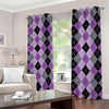 Black Grey And Violet Argyle Print Blackout Grommet Curtains